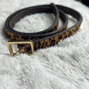 Leopard Print Skinny Belt hair on hide leather Size small animal print A00099